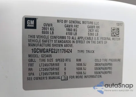 2018 Chevrolet Express 2500 Work Van from USA, damaged, VIN 1GCWGAFG2J1178424